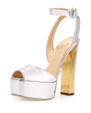 Metallic Leather High-Heel Sandal, Argent