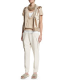 Metallic-Leather Hooded Utility Vest, Rose Gold