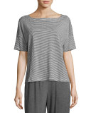 Short-Sleeve Linen Jersey Mini-Stripe Top