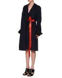 Pinstripe Removable-Cuff Duster Coat, Eclipse