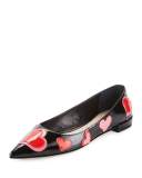 Heart-Appliqué Pointed-Toe Flat, Black (Nero) 