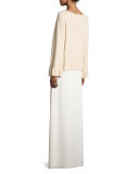 Freja Wool-Blend Flutter-Sleeve Sweater, Champagne