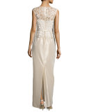 Sleeveless Embroidered Peplum Column Gown