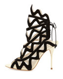 Mila Suede Cutout Peep-Toe Bootie, Black