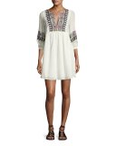 Magda Embroidered Metallic Gauze Minidress, Ecru