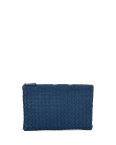 XL Intrecciato Leather Cosmetics Pouch, Cobalt Blue