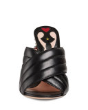 Webby Quilted Leather Snake-Heel Mule Sandal, Nero