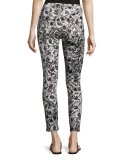 Etched Floral-Print Skinny Ankle Jeans 