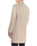 Cashmere Three-Button Long Coat, Oatmeal