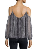 Maylin Cold-Shoulder Ikat Blouse, Black/Ivory