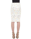 Boulder-Print Midi Pencil Skirt, Cream