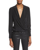 Elisha Silk Wrap Blouse, Black