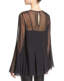 The Influence Bell-Sleeve Silk Blouse, Black