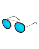 Conti Mirrored Round Aviator Sunglasses, Black