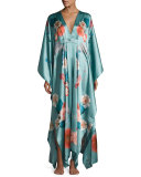 V-Neck Floral-Print Silk Wrap, Light Green