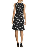 sleeveless daisy dot tie-back dress, black