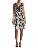 Sleeveless Two-Tone Floral Lace Cocktail Dress