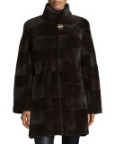 Horizontal-Striped Mink Fur Long Coat