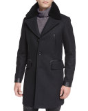 Shearling-Collar Melange Overcoat