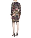 Galaxy Garden Bell-Sleeve Dress, Red/Black