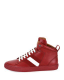 Vitello High-Top Sneaker w/Trainspotting Stripe, Red