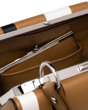 Baiadera Arcade-Stripe Frame Satchel Bag, Camel/White/Black (Caramel+Bianco+Nero)