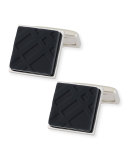 Enamel Check Square Cuff Links, Black