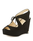 Nayeem Suede Tie Wedge Sandal, Black
