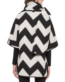 Zigzag Cape with Scarf, Black/Cream