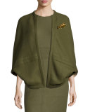 Reversible Cashmere Cape with Brooch, Olive/Taupe