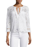 3/4-Sleeve Lace Embroidered Top 