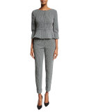 Gingham Rolled-Cuff Pants, Black/White