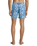 Moorea Sailboat-Print Swim Trunks, Blue