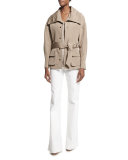 Snap-Front Belted Safari Jacket, Sand Dune