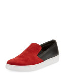 Contrast Suede-Top Slip-On Sneaker, Black/Red