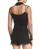 Macrame Scalloped Shorts, Black 