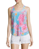 Dahlia Sleeveless Pleated Floral-Print Top 
