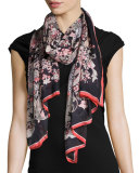 Jean Printed Silk Stole, Black/Red