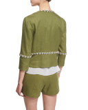 Embellished Linen Burlap Short Jacket 