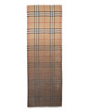 Check Wool/Silk Scarf, Camel/Brown