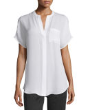 Short-Sleeve Silk Popover Top