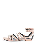Strappy Studded Flat Sandal, Pale Pink