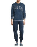 Distressed Drawstring Sweatpants, Navy