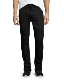 Bakari Moto Jogger-Style Jeans, Black