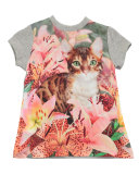 Corina Short-Sleeve Cat T-Shirt Dress, Size 3-24 Months