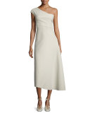 Linus One-Shoulder Midi Dress, Oyster