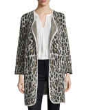 Berit Leopard-Print Jacquard Open-Front Jacket