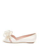 valarie satin open-toe bow ballerina flat, ivory