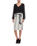 Darya Knit Pencil Skirt, Cream/Caviar