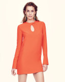 Long-Sleeve Cady Mini Dress, Safety Orange